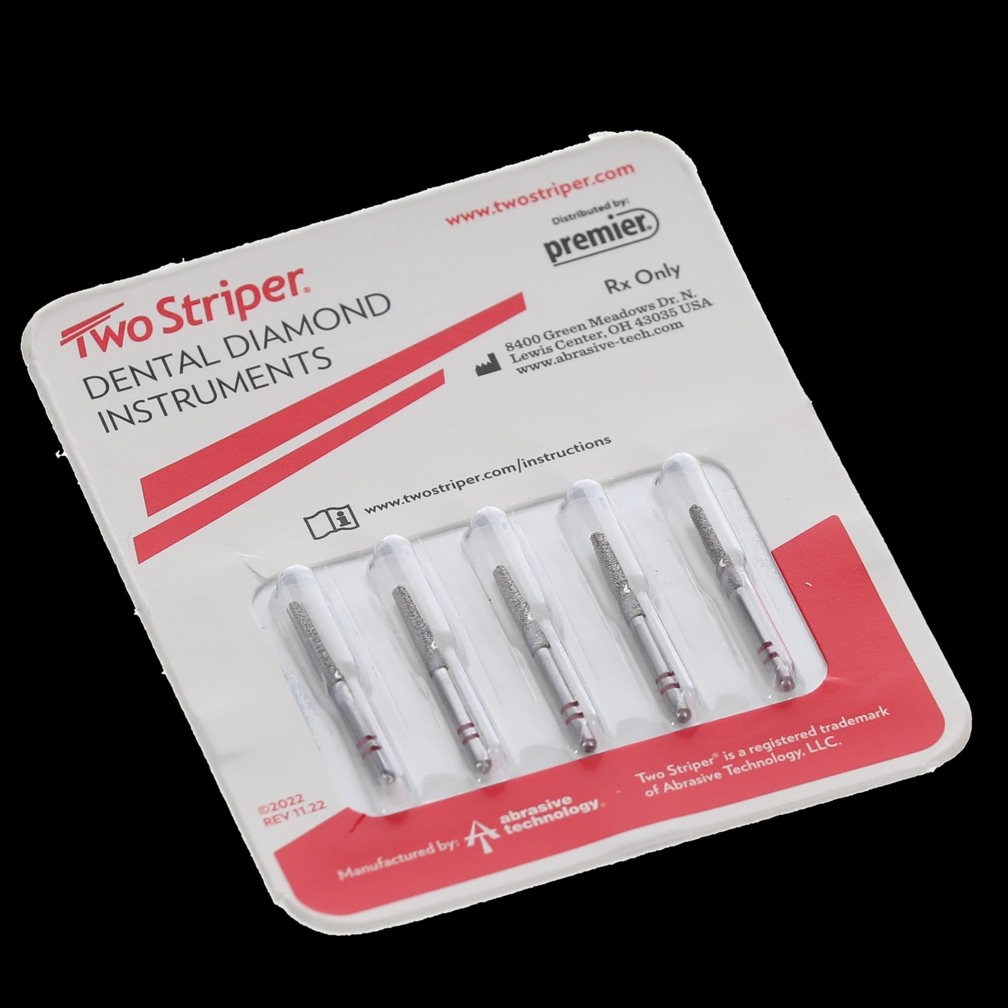 Two Striper Diamond Burs, FG, Round-End Taper, 770.10F, 1.8 mm Major/1.1 mm Minor Diameter, 10 mm Length, Fine, Red, 5/Pk, 2015489 thumbnail 6