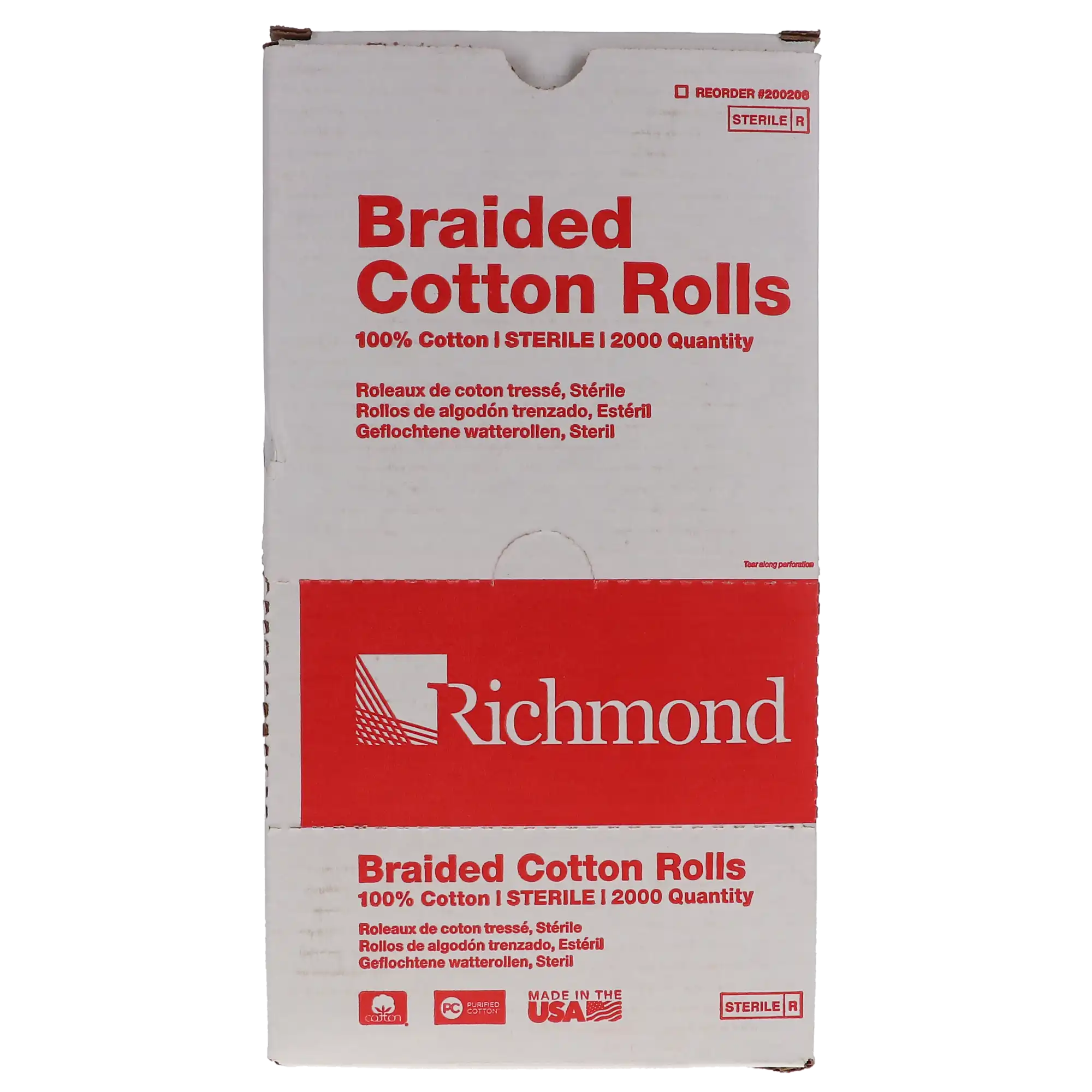 Richmond Braided Cotton Rolls, Sterile, Medium, 3/8" x 1 1/2", 2000/Pk, 200206 thumbnail 6