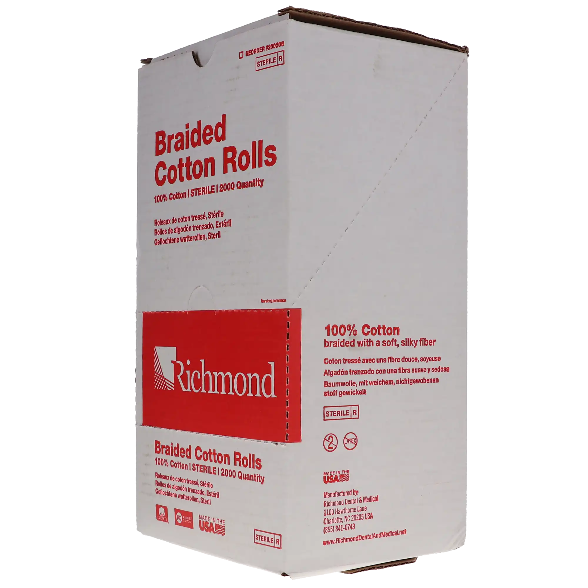 Richmond Braided Cotton Rolls, Sterile, Medium, 3/8" x 1 1/2", 2000/Pk, 200206 thumbnail 7
