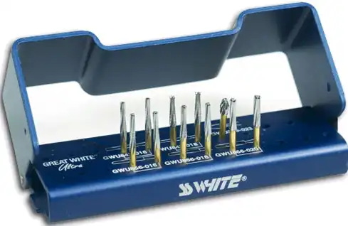 Great White Ultra Series Carbide Burs, Crown & Bridge Prep Kit, 11 Assorted GWU Burs with Autoclavable Bur Block, 18150 thumbnail 2