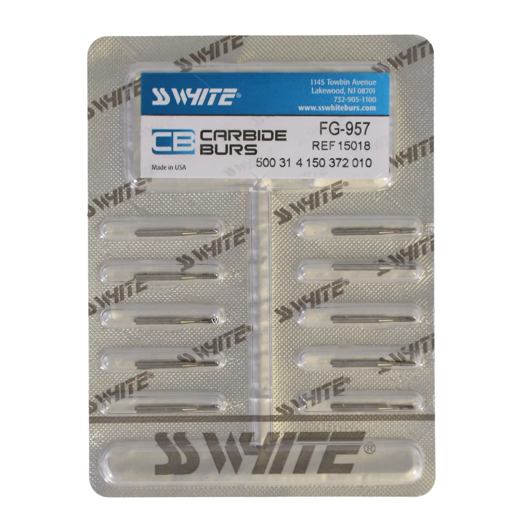 SS White Standard Operative Carbide Bur, FG, End Cut, #957, 1.0 mm Diameter, 3.8 mm Length, 10/Pk, 15018 thumbnail 4