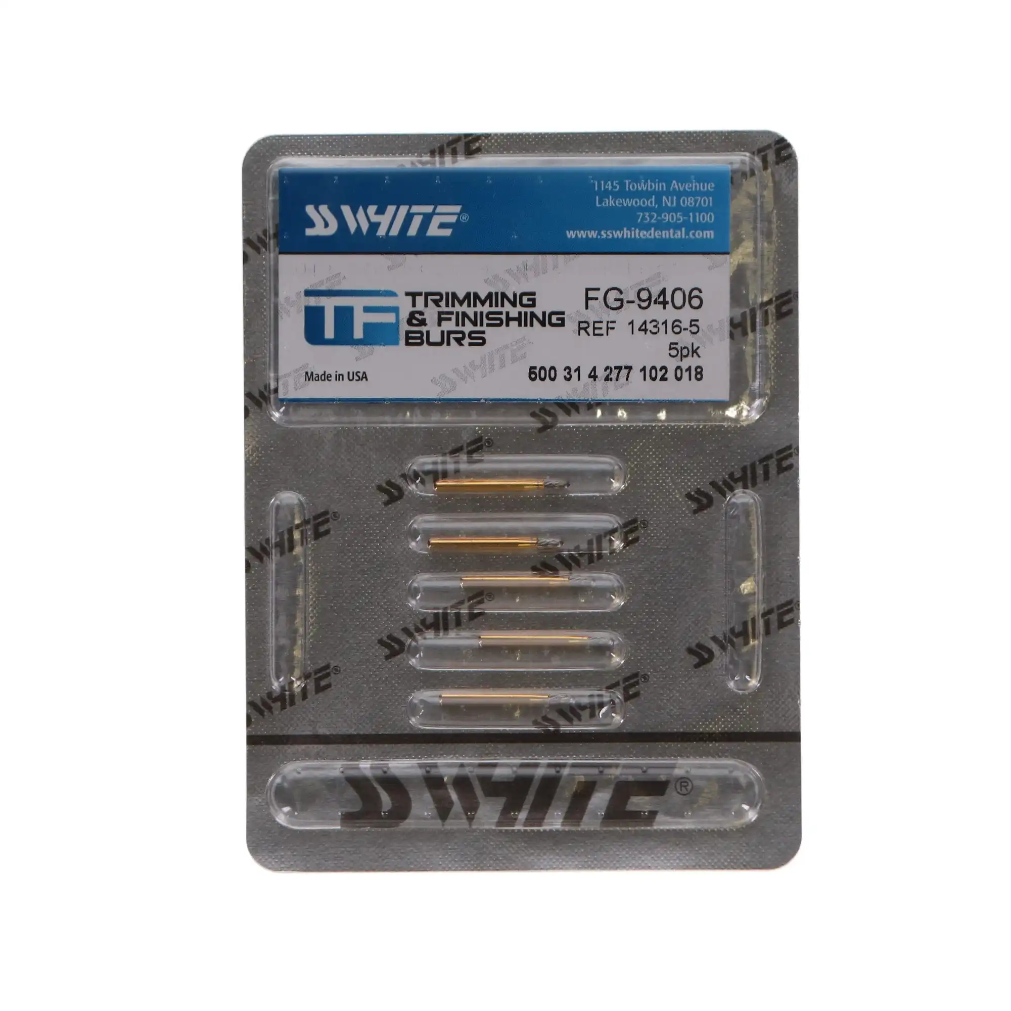 SS White 30-Blade Trimming & Finishing Carbide Bur, Egg Shape, FG, #9406, 5/Pkg, 14316-5 thumbnail 5