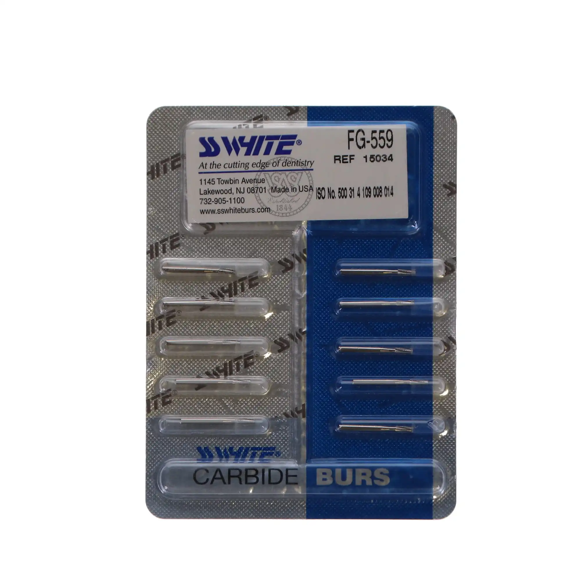 SS White Standard Operative Carbide Bur, FG, Straight Fissure Flat End Crosscut, #559, 1.4 mm Diameter, 4.5 mm Length, 10/Pk, 15034 thumbnail 6