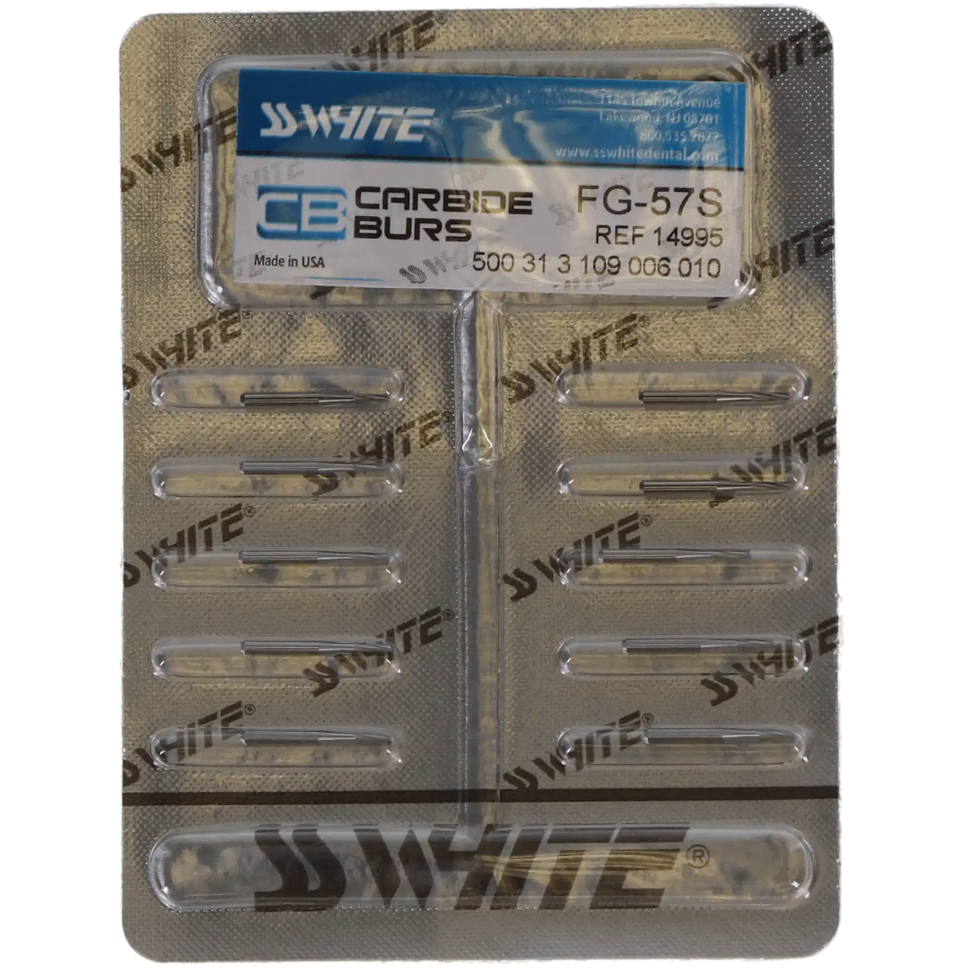 SS White Standard Operative Carbide Bur, FGSS Friction Grip Short Shank, Straight Flat End Plain Fissure, #57, 1.0 mm Head Diameter, 3.8 mm Head Length, 10/Pk, 14995 thumbnail 5