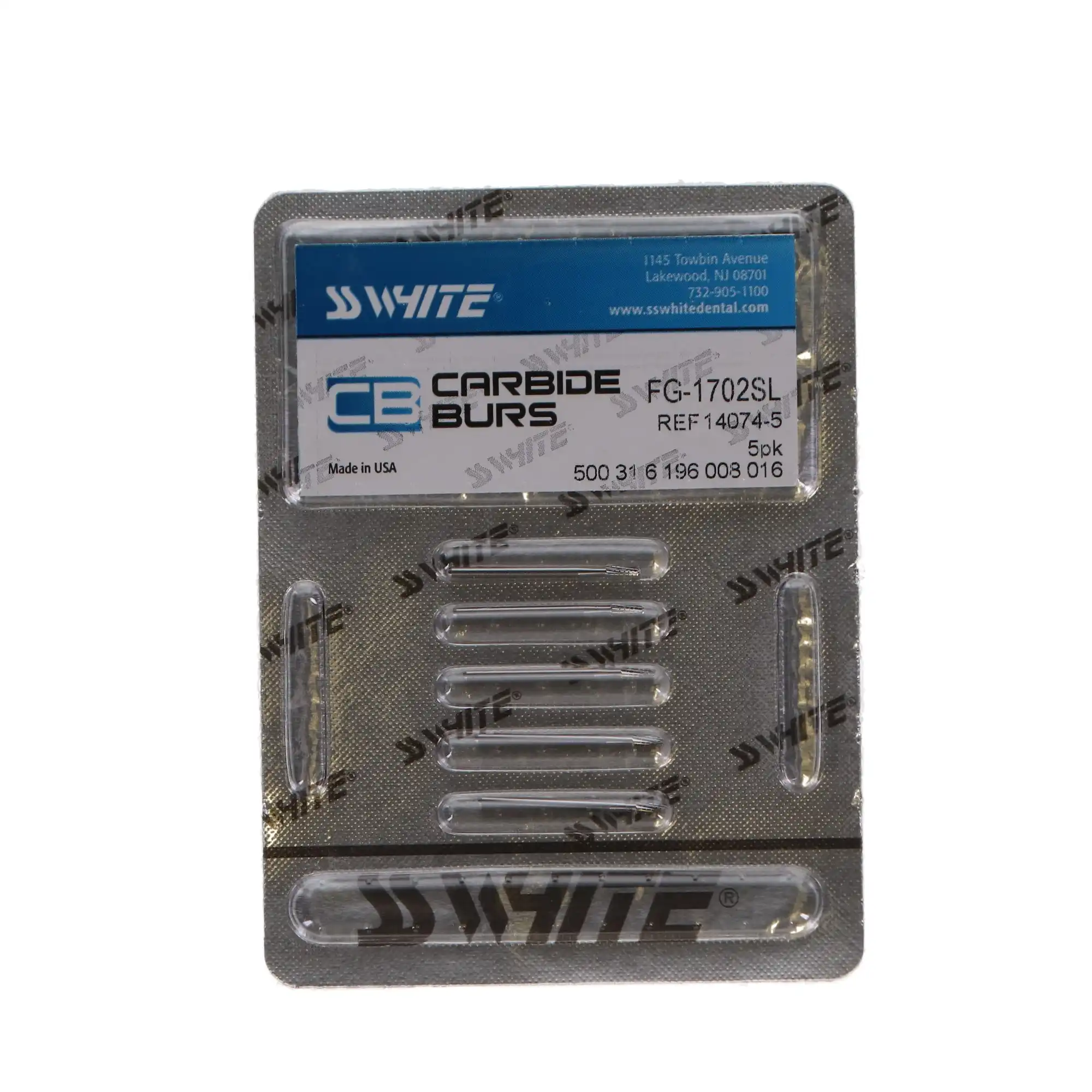 SS White #1702 Surgical Length Carbide Bur, Tapered Fissure Round End Cross Cut, Friction Grip (FG), 5/Pkg, 14074-5 thumbnail 5