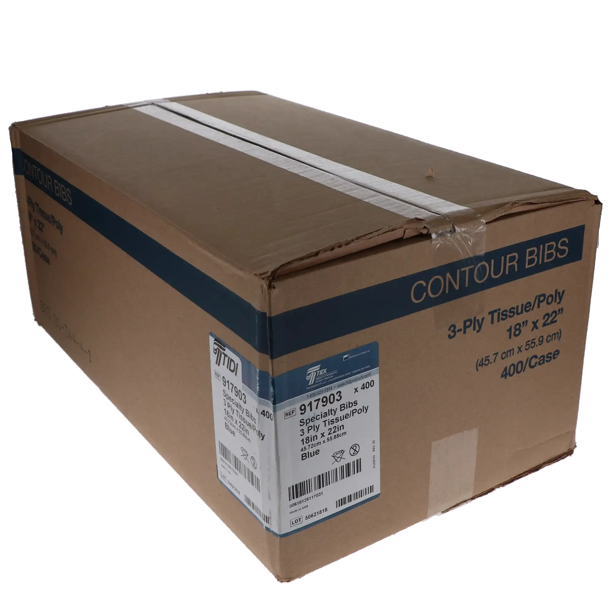 TIDI Ultimate Contour Neck Patient Bib, 3-Ply Tissue with Poly Back, Blue, 18" x 22", 400/Case, 917903 thumbnail 5