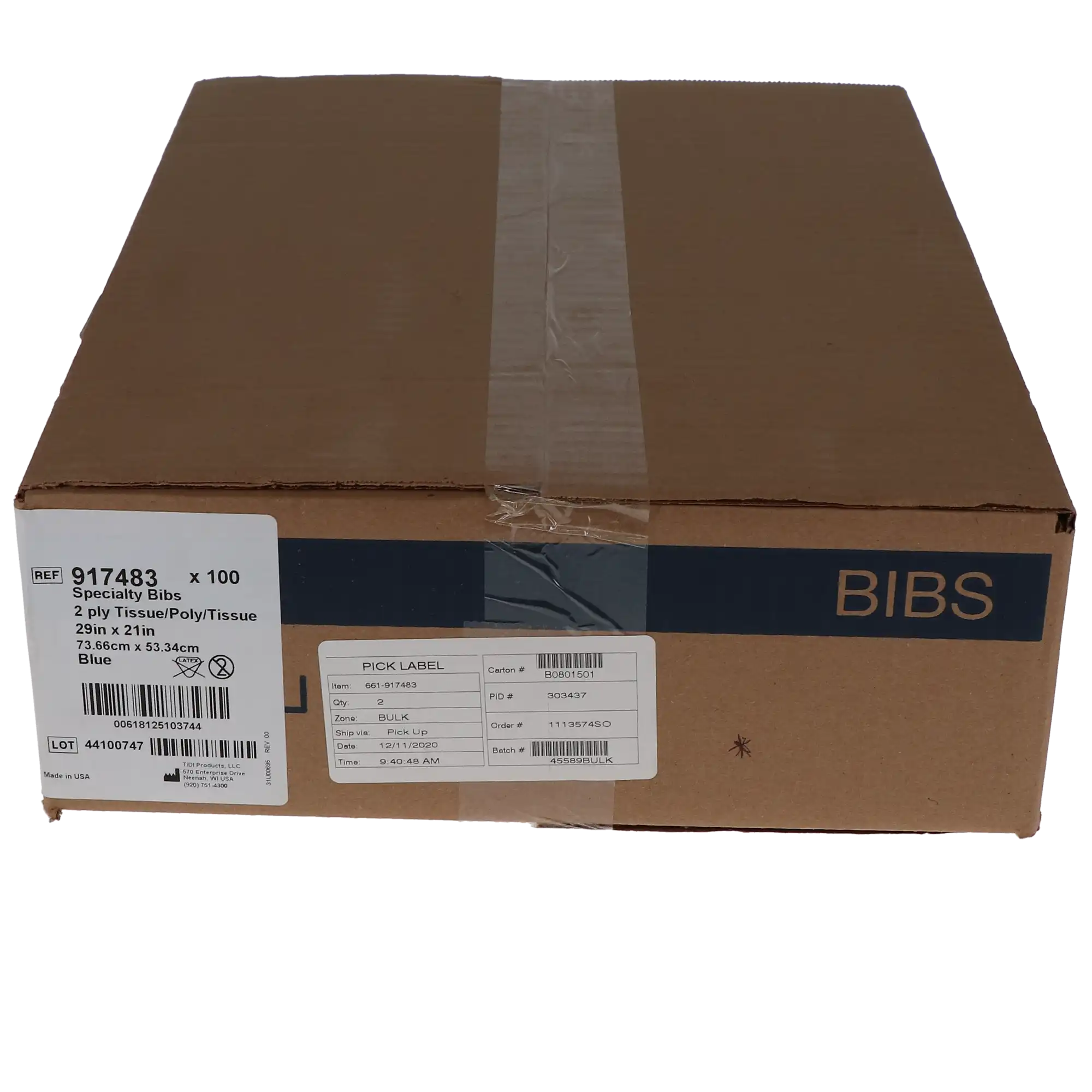 TIDI EveryDay Specialty Endo/Prophy Bibs, 2-Ply Tissue with Poly Barrier, Contour Neck, Waist-Length, 29" x 21", Blue, 100/Case, 917483 thumbnail 6