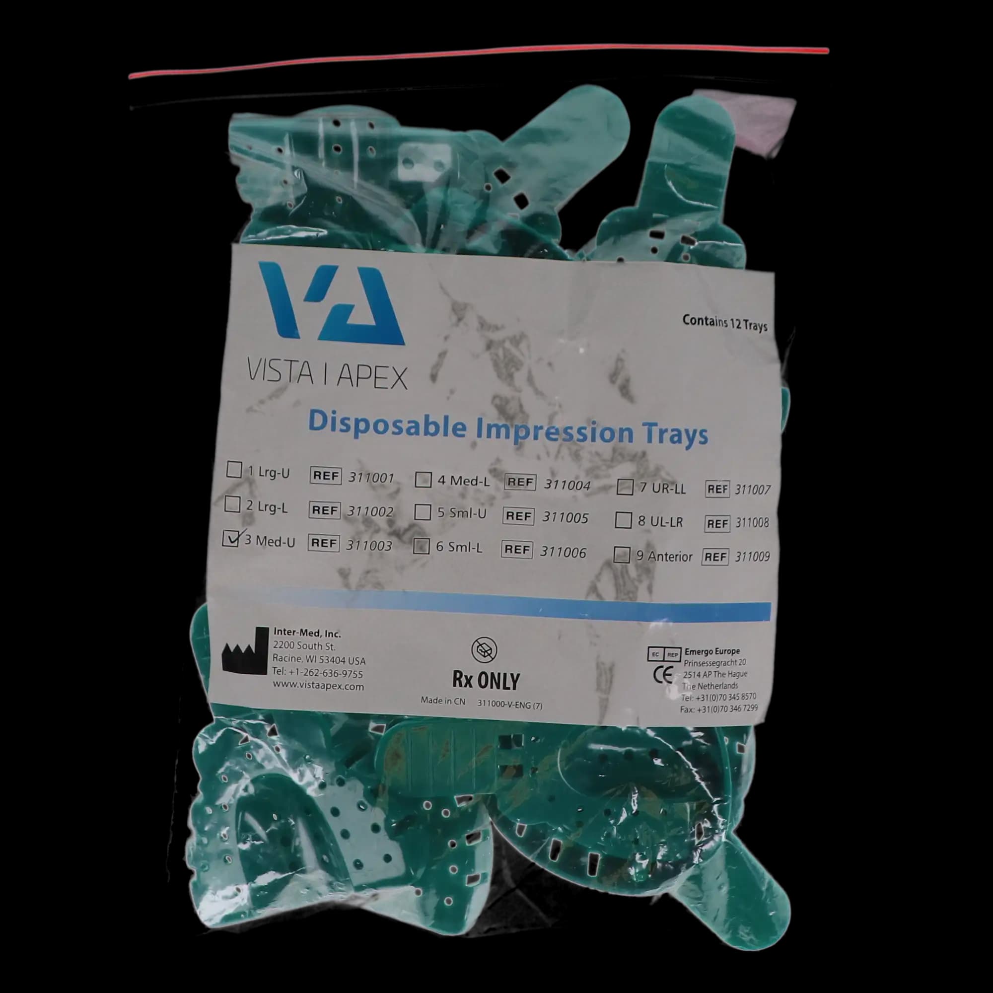 Vista Apex Disposable Plastic Impression Trays, #3 Medium Upper, Perforated, Green, 12/Pk, 311003 thumbnail 5