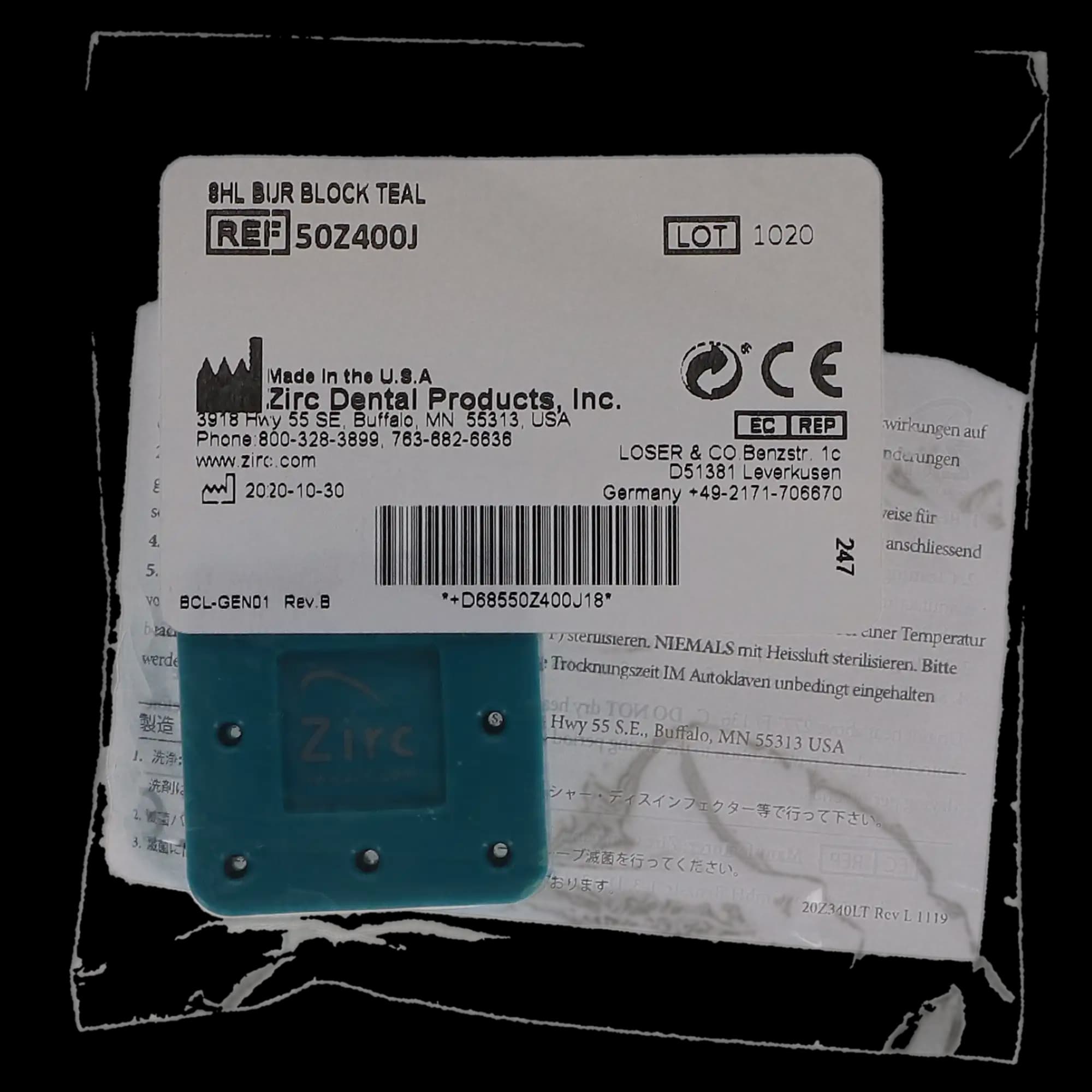 Zirc 8-Hole Magnetic Bur Block, Teal, Fits FG/RA/HP Burs, Autoclavable, 1/Pk, 50Z400J thumbnail 5