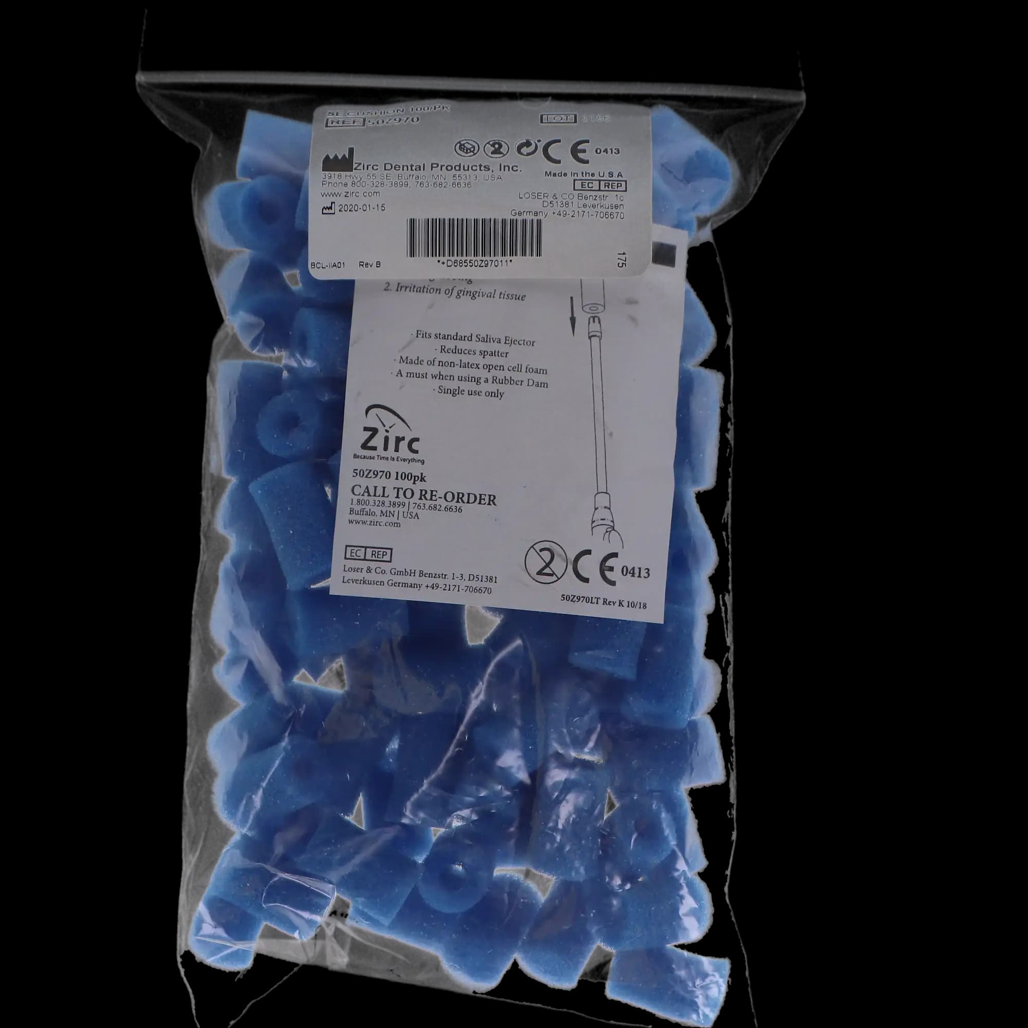 Zirc SE-Cushion Saliva Ejector Foam Tips, Blue, 1" x 5/8", 100/Pk, 50Z970 thumbnail 8