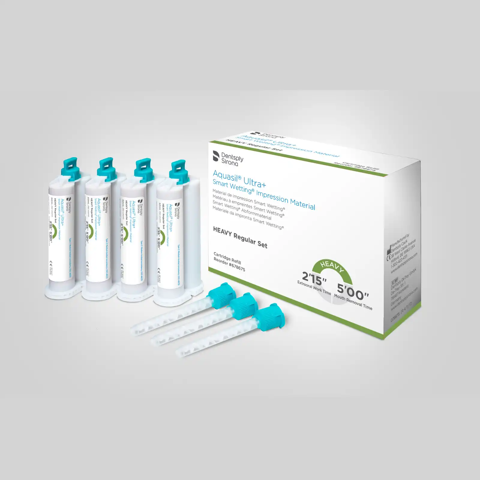 Aquasil Ultra+ Smart Wetting VPS Impression Material, Heavy Body, Regular Set, 50 mL Cartridge Refill, Light Green, Mint, 4/Pk, 678675 thumbnail 3