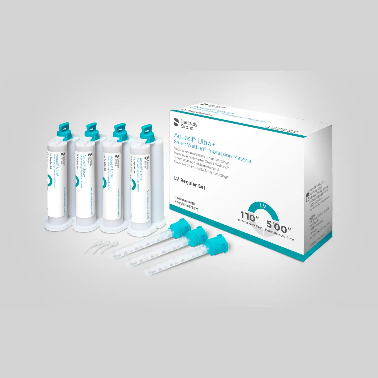 Aquasil Ultra+ Smart Wetting VPS Impression Material, Light Body (LV), Regular Set, 50 ml Cartridge Refill, Teal, 4/Pk, 678671 thumbnail 2
