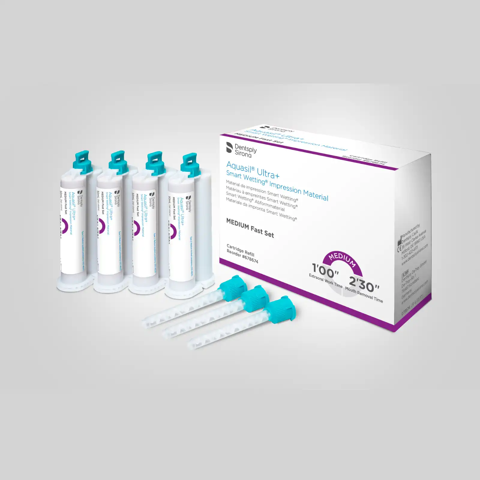 Aquasil Ultra+ Smart Wetting VPS Impression Material, Medium Body, Fast Set, 50 ml Cartridge Refill, Purple, Mint, 4/Pk, 678674 thumbnail 3