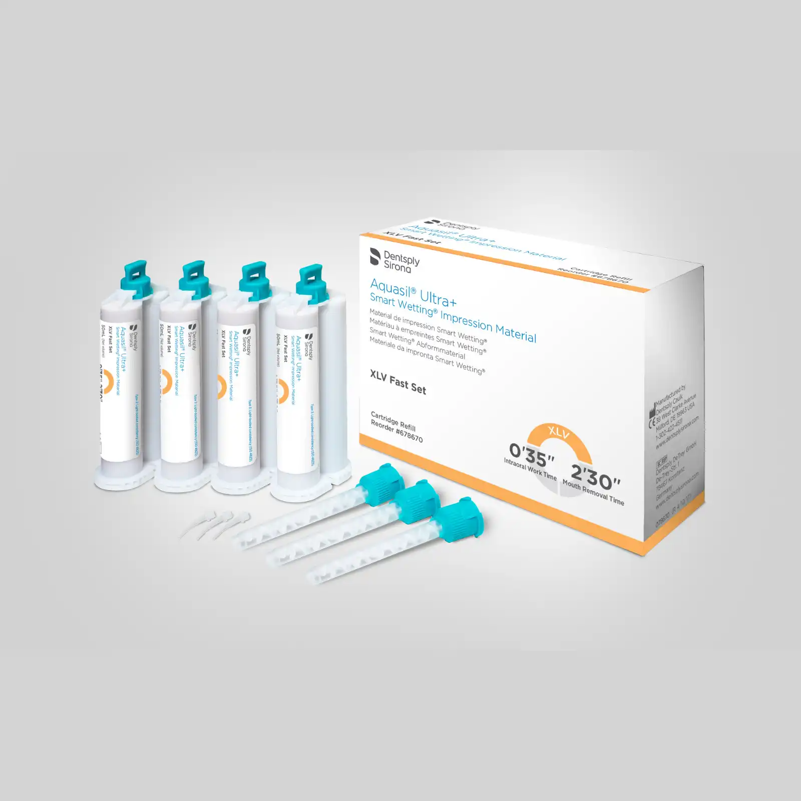 Aquasil Ultra+ Smart Wetting VPS Impression Material, Xtra Light Body, Fast Set, 50 ml Cartridge Refill, Mint, Orange, 4/Pk, 678670 thumbnail 3