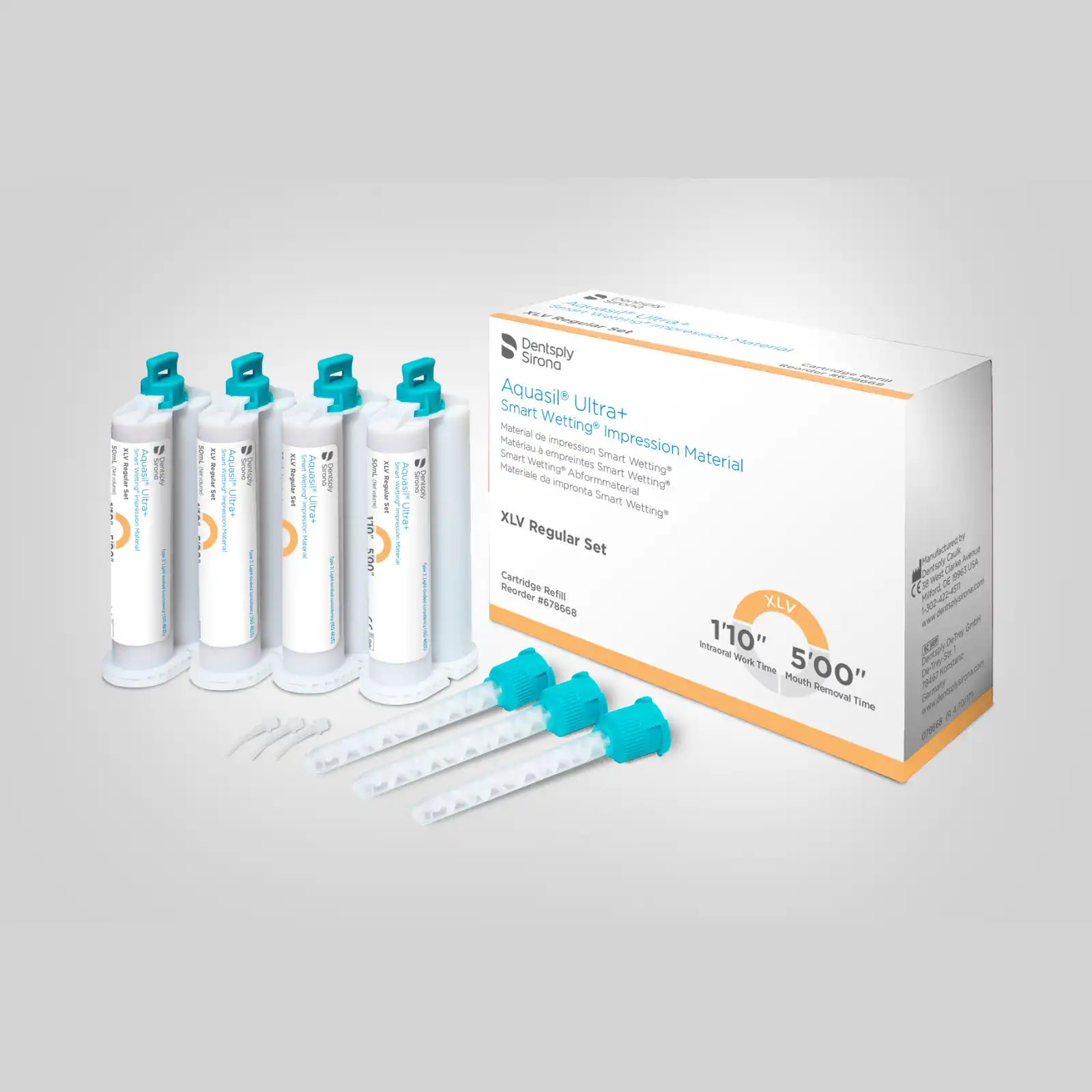 Aquasil Ultra+ Smart Wetting VPS Impression Material, Xtra Light Body (XLV), Regular Set, Mint, Orange, 50 ml Cartridges, 4/Pk, 678668 thumbnail 14