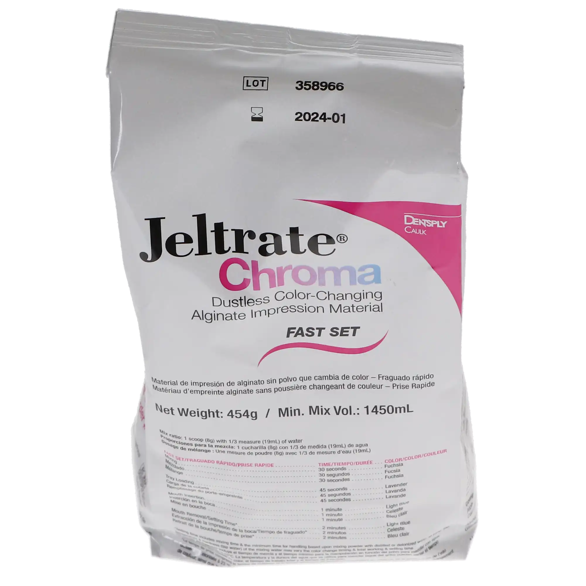 Jeltrate Chroma Dustless Color-Changing Alginate Impression Material, Fast Set, Spearmint, 1 lb (454 g) Pouch, 605700 thumbnail 2