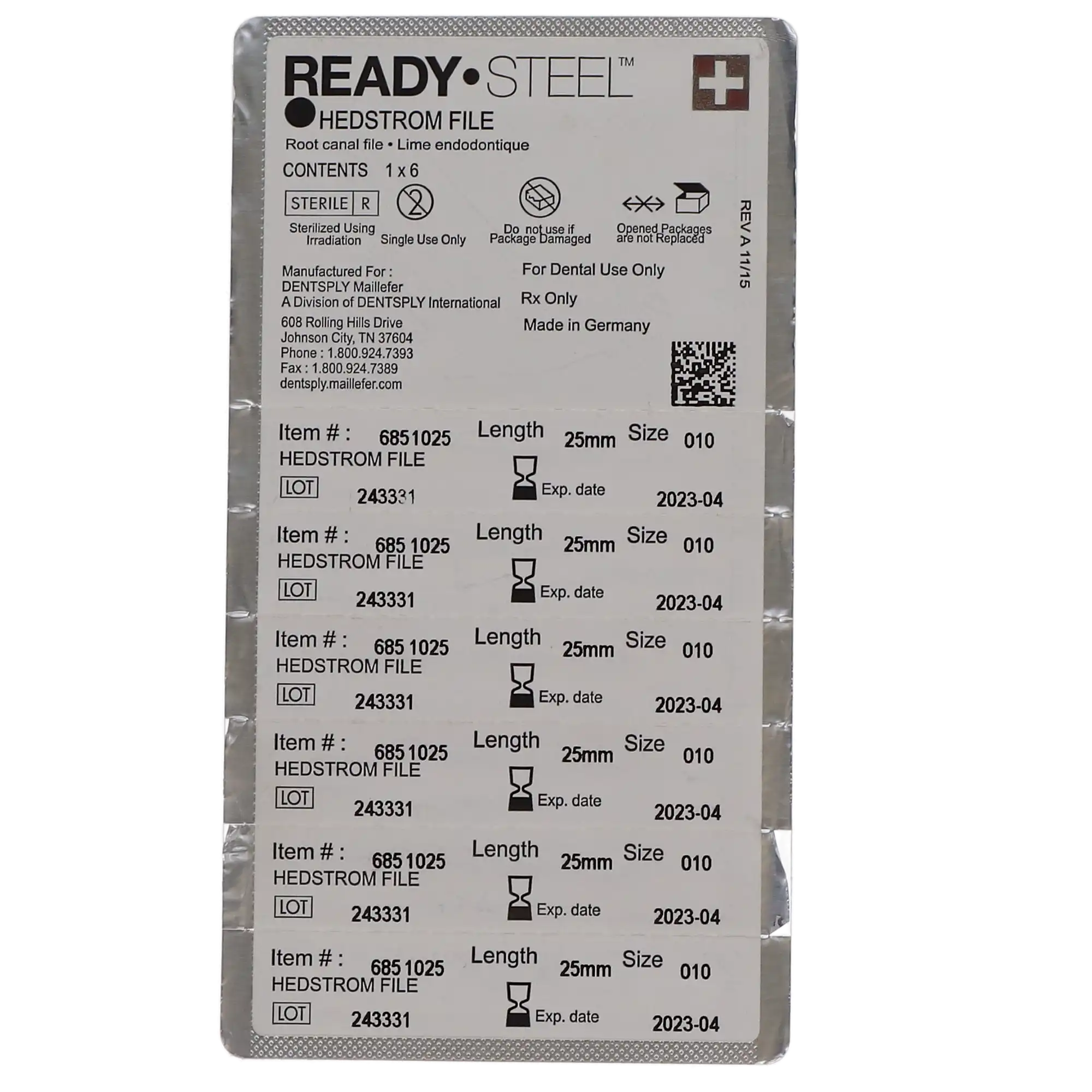 Ready-Steel Sterile Hedstrom Files, Stainless Steel, 25 mm, #10, Purple, 6/Pk, 6851025 thumbnail 5