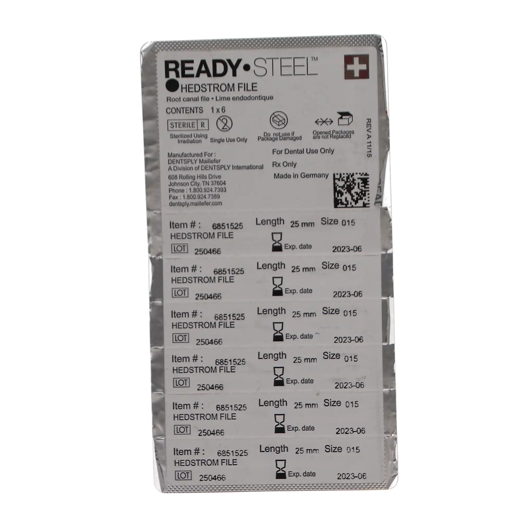 Ready-Steel Sterile Hedstrom File, Stainless Steel, 25 mm, #15, White, 6/Pk, 6851525 thumbnail 7