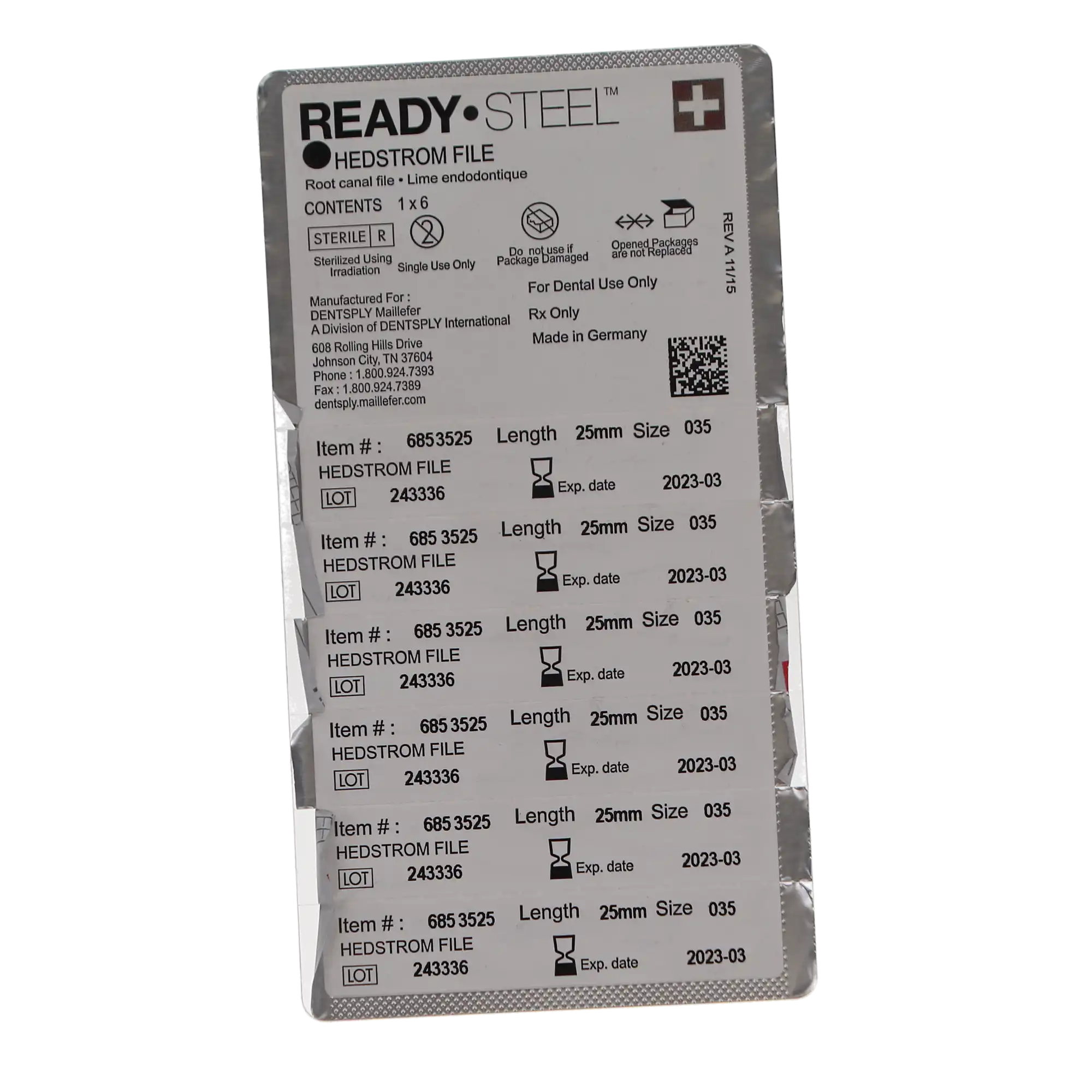 Ready-Steel Sterile Hedstrom Files, Stainless Steel, 25 mm, #35, Green, 6/Pk, 6853525 thumbnail 5
