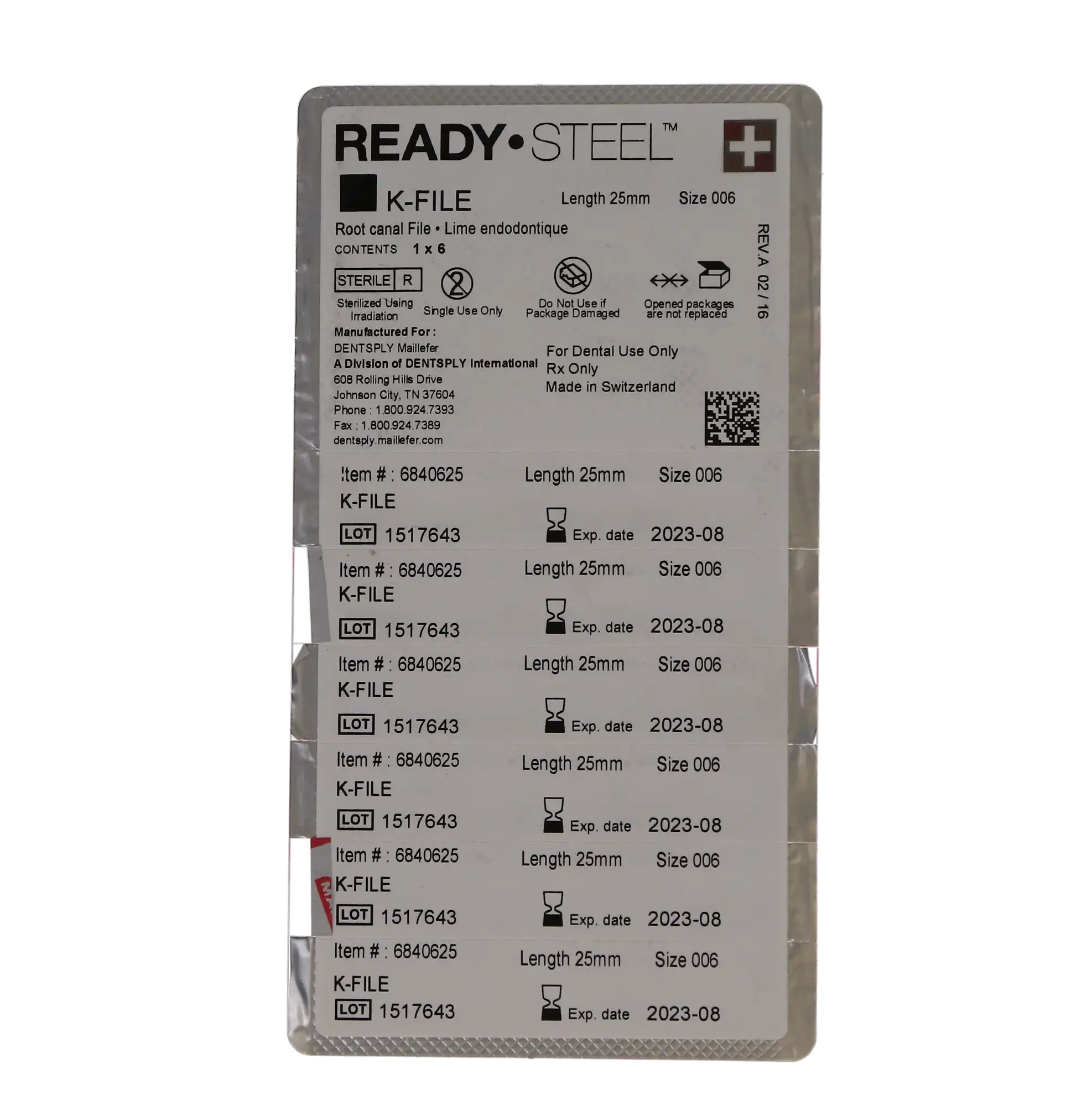 Dentsply Sirona READYSTEEL K-File, Size #06, 25mm, Stainless Steel, Sterile, Pink, 6/Pack, 6840625 thumbnail 6
