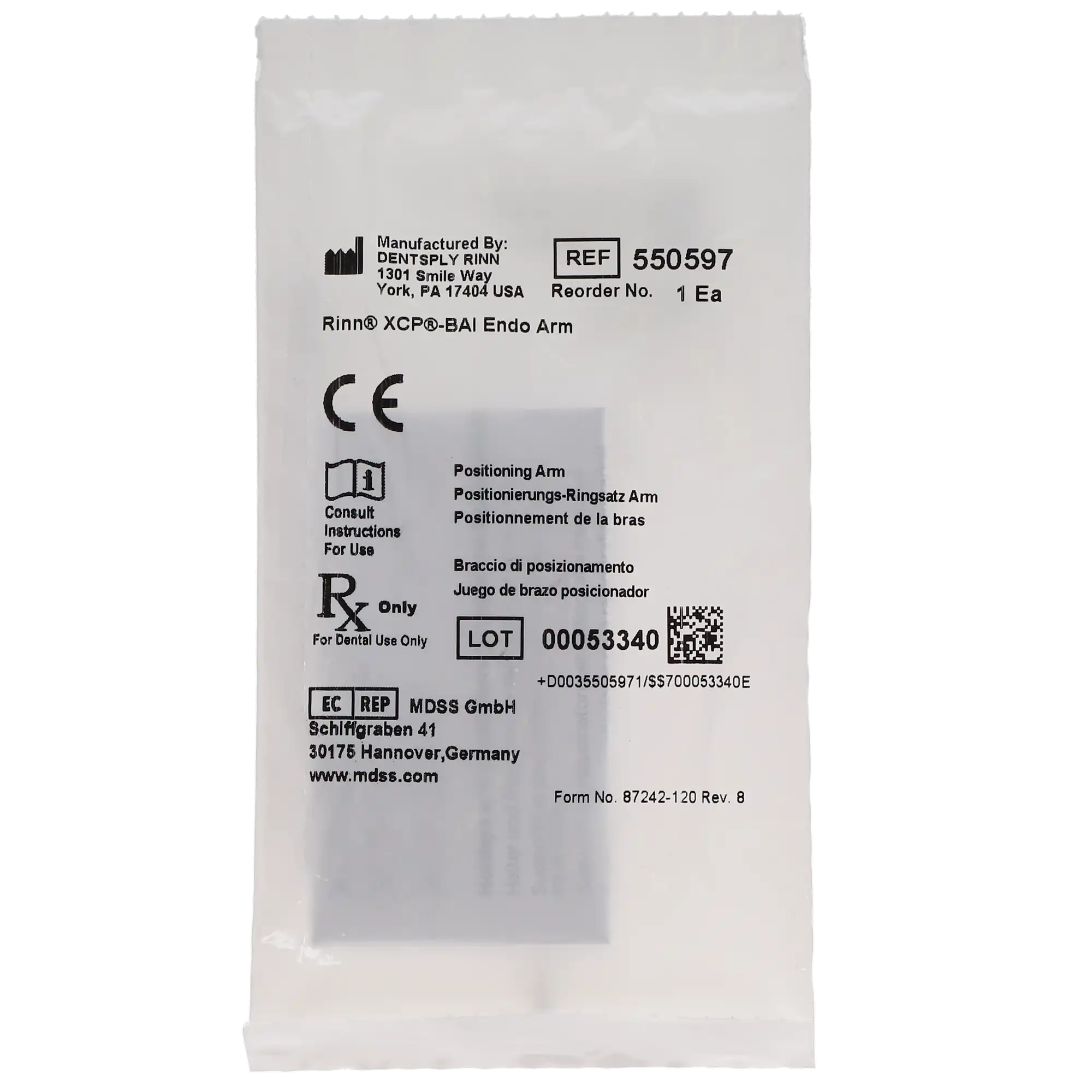 Dentsply Sirona Rinn XCP Endodontic Positioning Arm, Stainless Steel, No Pins, Green, 1/Pk, 55-0597 thumbnail 5
