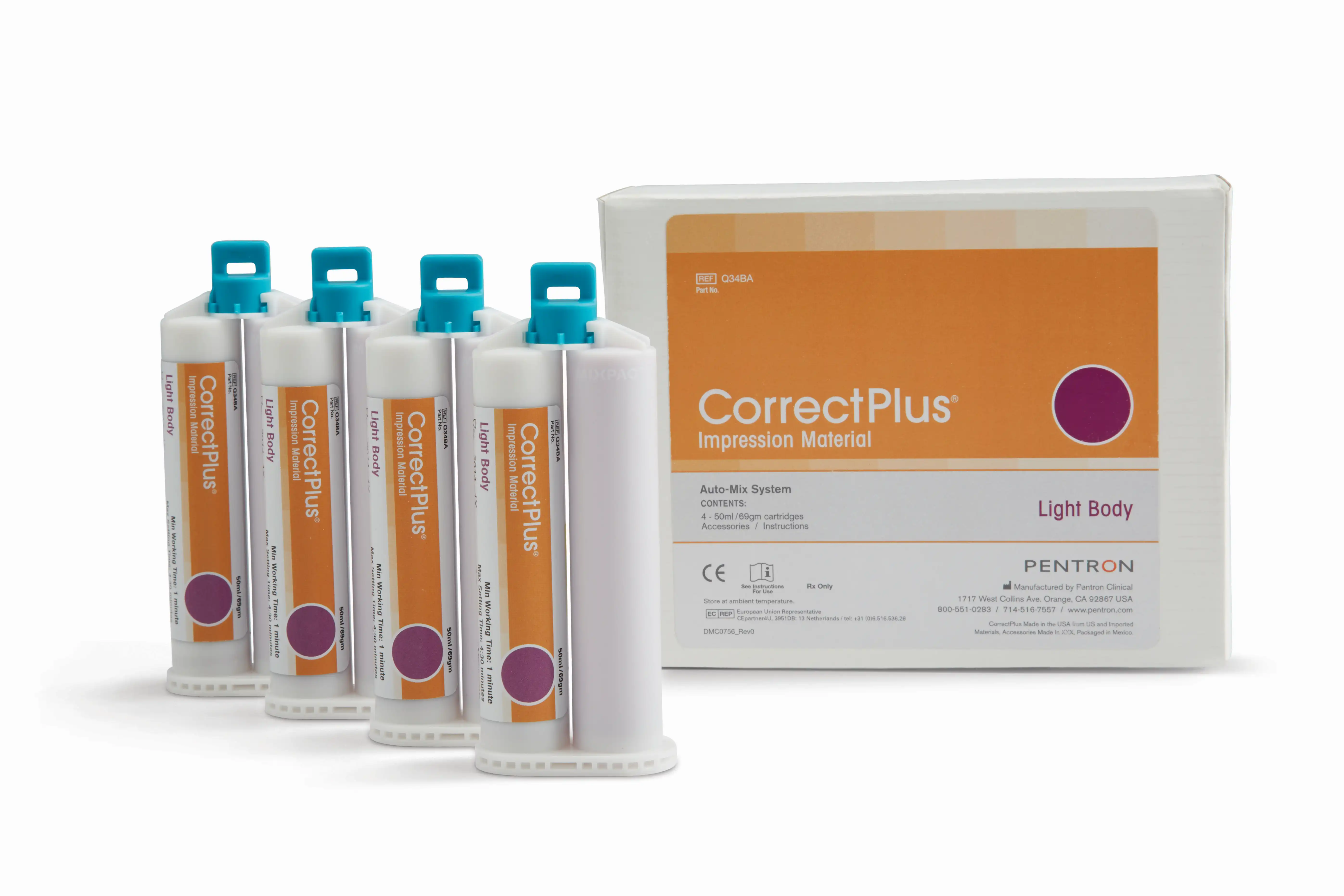 Correct Plus Hydrophilic VPS Impression Material, Light Body, Regular Set, Unflavored, 50 ml Cartridges, 4/Pk, Q34BA thumbnail 2