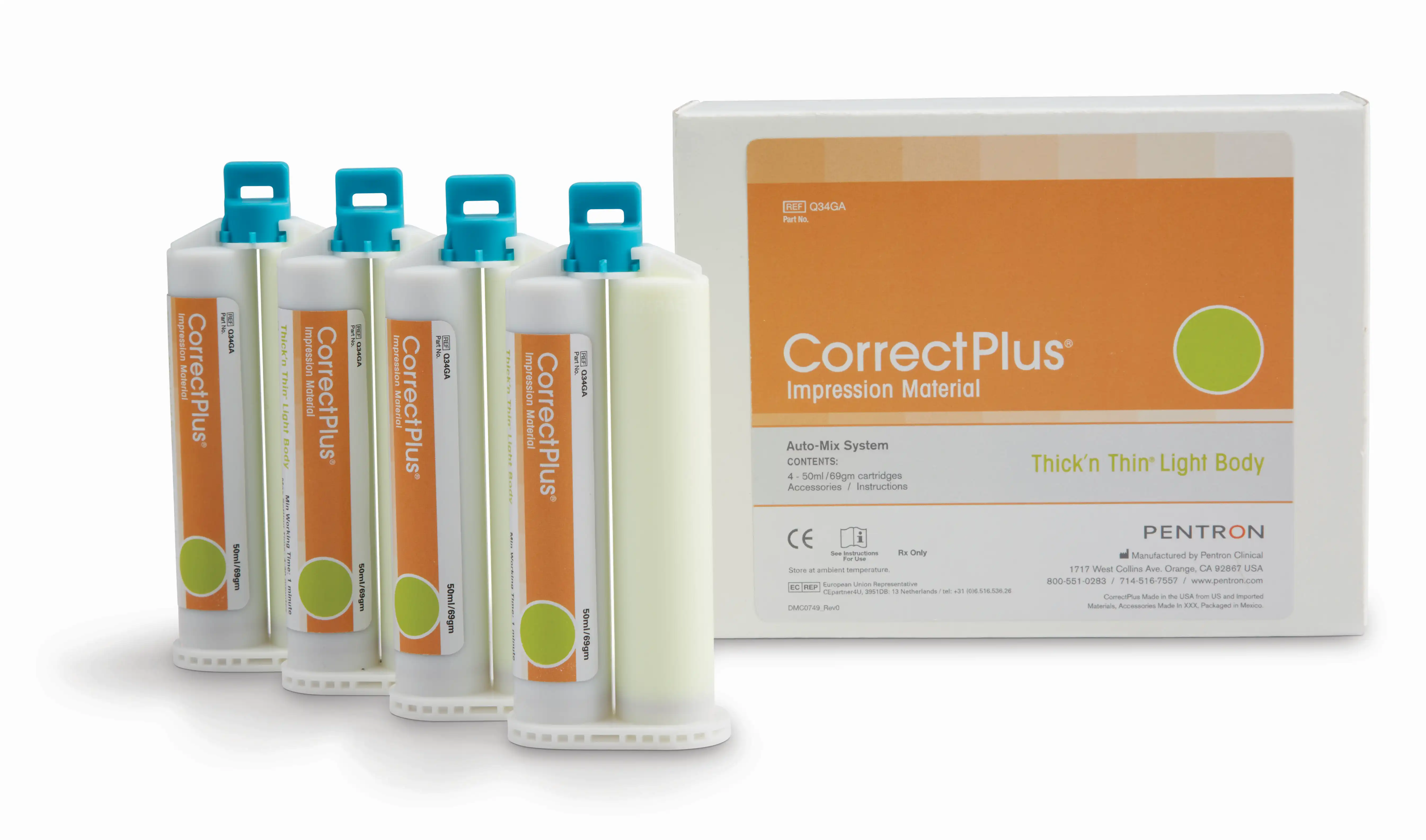 Correct Plus VPS Impression Material, Thick'n Thin Light Body, Regular Set, Unflavored, 50 ml Cartridges, 4/Pk, Q34GA thumbnail 2