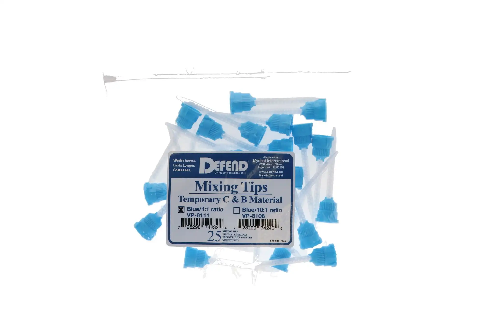 Defend HP Crown & Bridge Mixing Tips, 1:1 Ratio, Light Blue, 25/Pk, VP8111 thumbnail 5