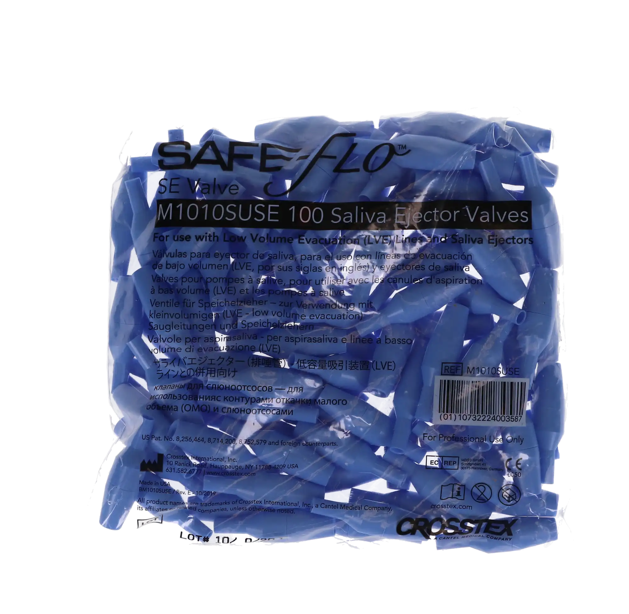 Crosstex SAFE-FLO SE Valve for Saliva Ejectors, Universal One-Way Backflow Prevention Valve, Blue, 100/Bag, M1010SUSE thumbnail 7