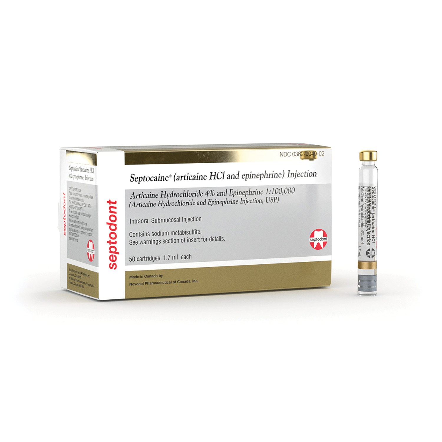 Septocaine® Articaine HCl 4% with Epinephrine 1:100,000, Gold Box, 1.7 mL Cartridges, 50/Box, 01A1400 thumbnail 15