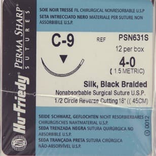 Perma Sharp Non-Absorbable Silk Sutures, Black Braided, 4-0, C-9 1/2 Circle Reverse Cutting Needle, 18", 12/Box, PSN631S thumbnail 4