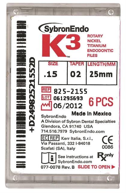 K3 Nickel Titanium Rotary Endodontic Files, 21 mm, #35, .02 Taper, Green, 6/Pkg, 825-2351 thumbnail 4
