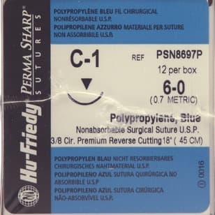 Hu-Friedy Perma Sharp Polypropylene Suture, 6-0, Blue, 18", C-1 Premium Reverse Cutting 3/8 Circle Needle, 12/Box, PSN8697P thumbnail 6