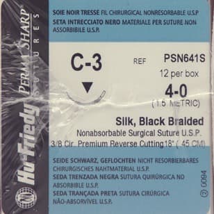 Hu-Friedy Perma Sharp Silk Black Braided Non-Absorbable Suture, 4-0, 18", C-3 Premium Reverse Cutting 3/8 Circle Needle, 12/Box, PSN641S thumbnail 6