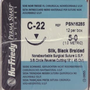 Perma Sharp Non-Absorbable Silk Black Braided Suture, 5-0, C-22 Reverse Cutting 3/8 Circle Needle, 18", 12/Box, PSN1628S thumbnail 4
