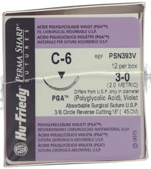 Hu-Friedy Perma Sharp PGA Absorbable Braided Suture, 3-0, Violet, 18", C-6 Reverse Cutting Needle, 3/8 Circle, 12/Box, PSN393V thumbnail 8