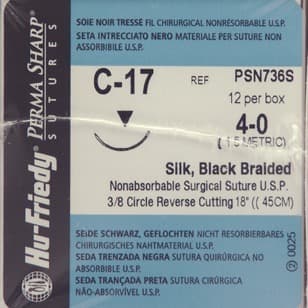 Perma Sharp® Non-Absorbable Silk Black Braided Suture, 4-0, 18", C-17 Reverse Cutting 3/8 Circle Needle, 12/Box, PSN736S thumbnail 6