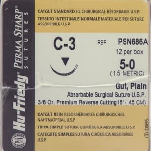 Hu-Friedy Perma Sharp Plain Gut Absorbable Suture, 5-0, C-3 Premium Reverse Cutting Needle, 3/8 Circle, 18", PSN686A, 12/Box thumbnail 9