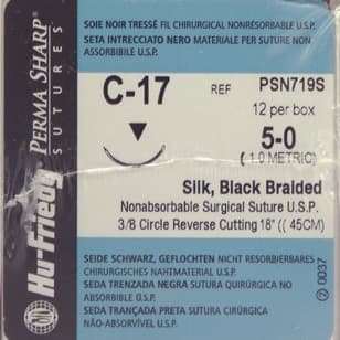 Perma Sharp Non-Absorbable Silk Black Braided Suture, 5-0, C-17 Reverse Cutting 3/8 Circle Needle, 18", 12/Box, PSN719S thumbnail 4