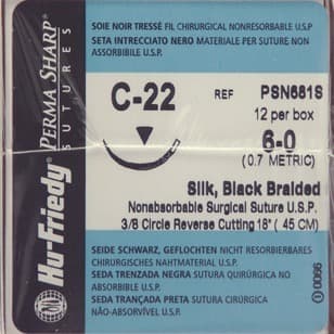 Perma Sharp Non-Absorbable Silk Black Braided Suture, 6-0, 18", C-22 Reverse Cutting 3/8 Circle Needle, 12/Box, PSN681S thumbnail 4