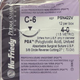 Hu-Friedy Perma Sharp PGA Absorbable Suture, Undyed Braided, 4-0, C-6 Reverse Cutting 3/8 Circle Needle, 27", 12/Box, PSN422V thumbnail 7