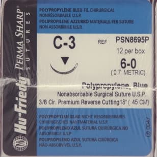Hu-Friedy Perma Sharp Non-Absorbable Polypropylene Suture, 6-0, C-3 Needle, 3/8 Circle Premium Reverse Cutting, 18", Blue, 12/Box, PSN8695P thumbnail 11