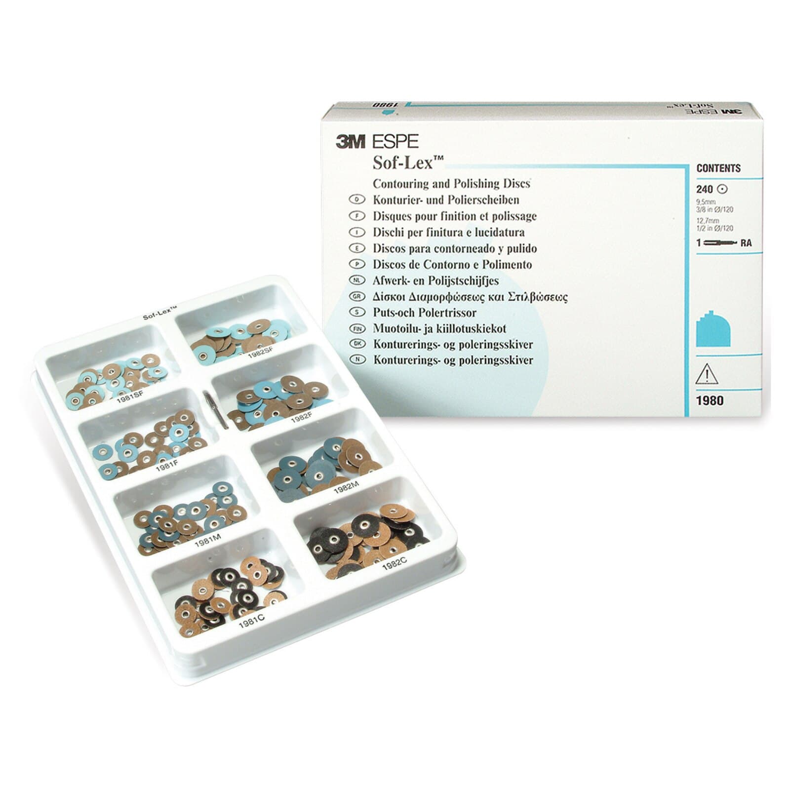 3M Sof-Lex Contouring and Polishing Discs Assortment Kit, Pop-On, Coarse/Medium/Fine/Superfine, 1/2" and 3/8", 1 RA Mandrel, 1980 thumbnail 10