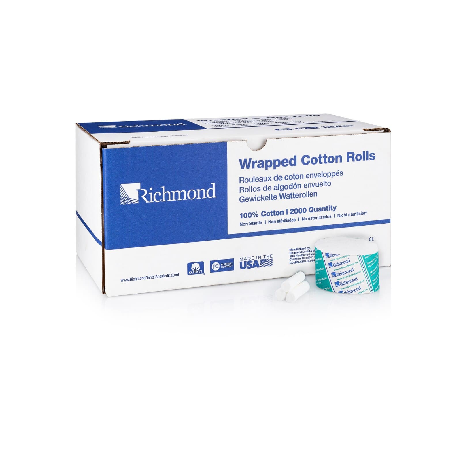 Richmond Wrapped Cotton Rolls, #2 Medium, 1-1/2" x 3/8", Non-Sterile, 2000/Box, 200404 thumbnail 12