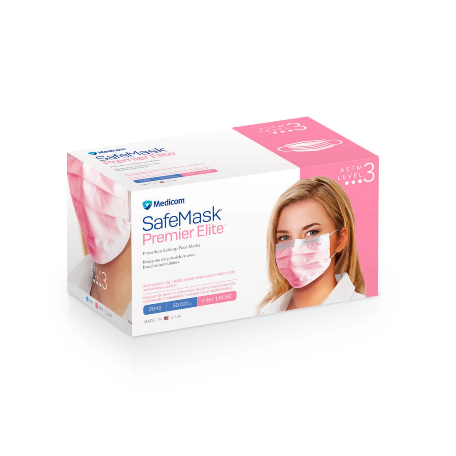 SafeMask® Premier Elite™ Procedure Earloop Face Mask, ASTM Level 3, Pink, 50/Box, 2046 thumbnail 16