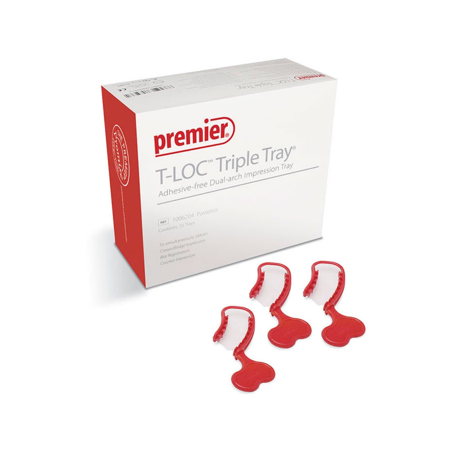 T-Loc Triple Tray Adhesive-Free Dual-Arch Impression Trays, Posterior, Coral, 35/Box, 1006204 thumbnail 6