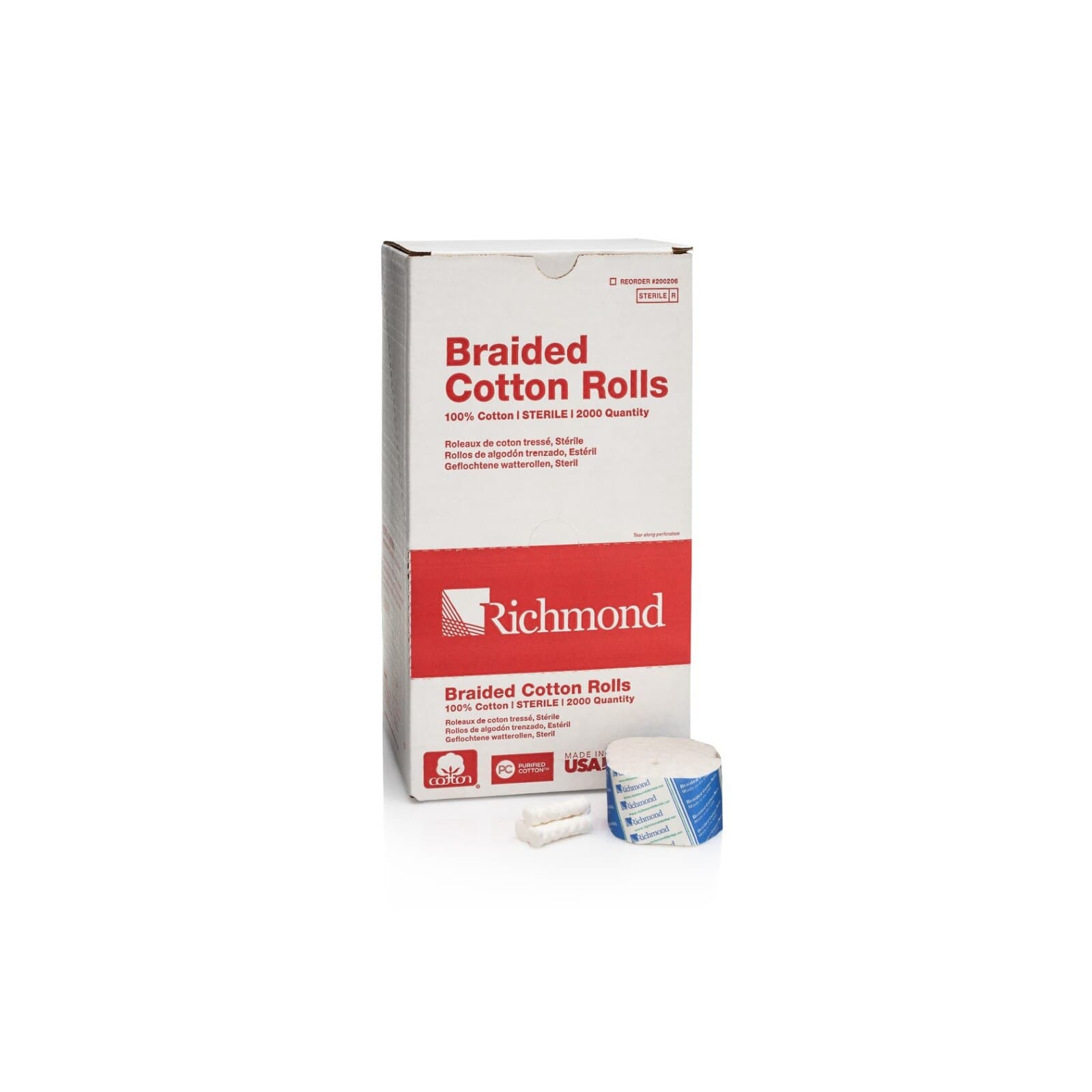 Richmond Braided Cotton Rolls, Sterile, Medium, 3/8" x 1 1/2", 2000/Pk, 200206 thumbnail 9