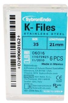 Kerr K-Files, Stainless Steel, 21 mm, #35, Green, 6/Pk, 06016 thumbnail 8