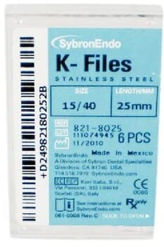 Kerr K-Files, Stainless Steel, 25 mm, #15-40 Assorted, Color-Coded Plastic Handle, 6/Pk, 821-8025 thumbnail 4
