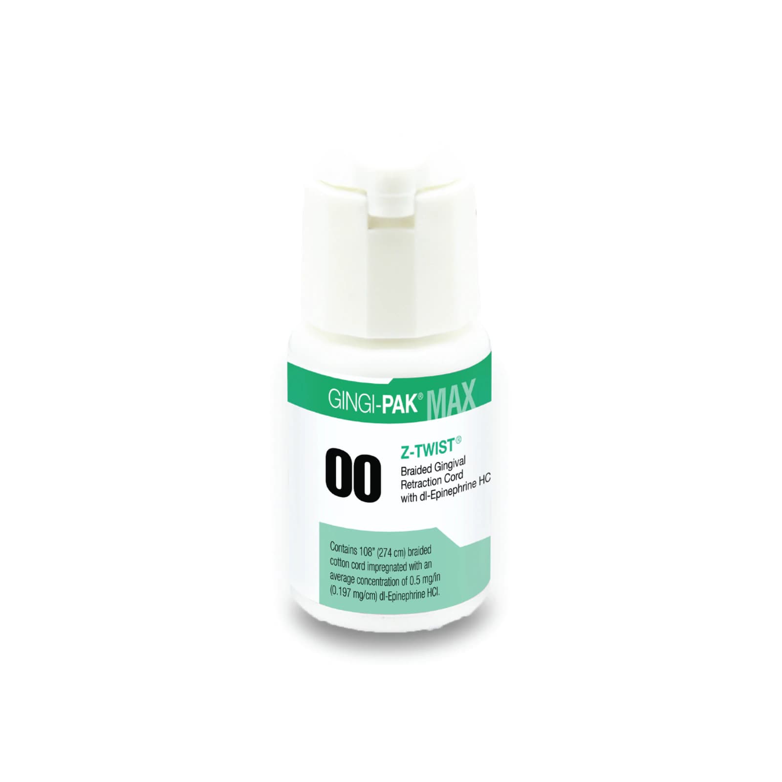 Gingi-Pak Max Z-Twist Weave Retraction Cord with DL-Epinephrine HCl, #00 Very Thin, 100% Cotton, 108" Bottle, 10170M thumbnail 3